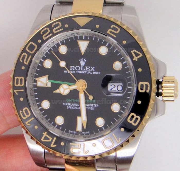 Copy Rolex 2-Tone Black GMT-Master II Ceramic Mens Watch